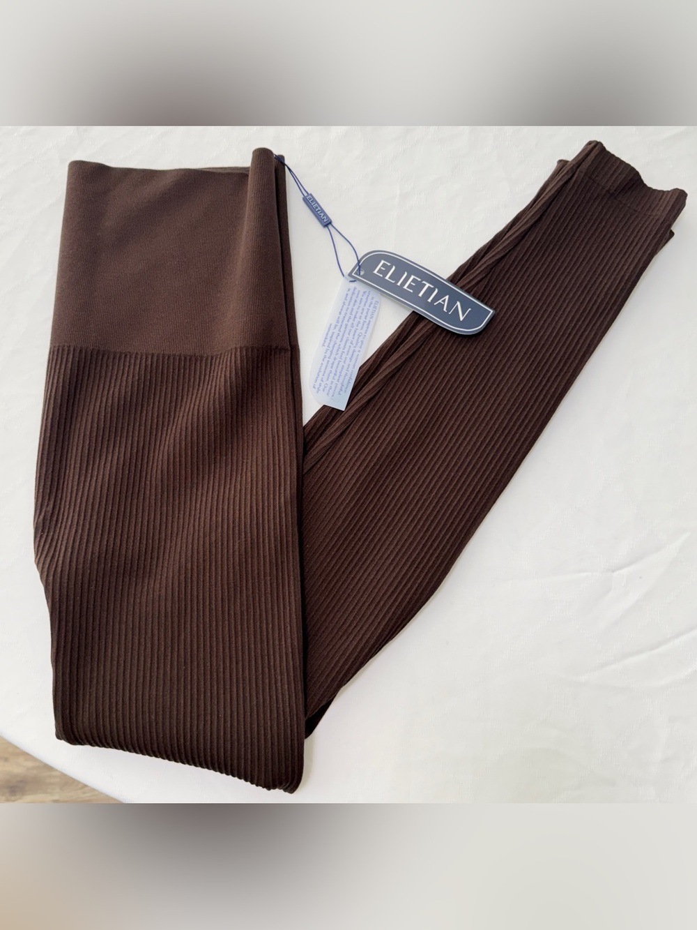Elietian Chocolate Brown High Waist Ribbed Leggings Seamless Activewear NWT
